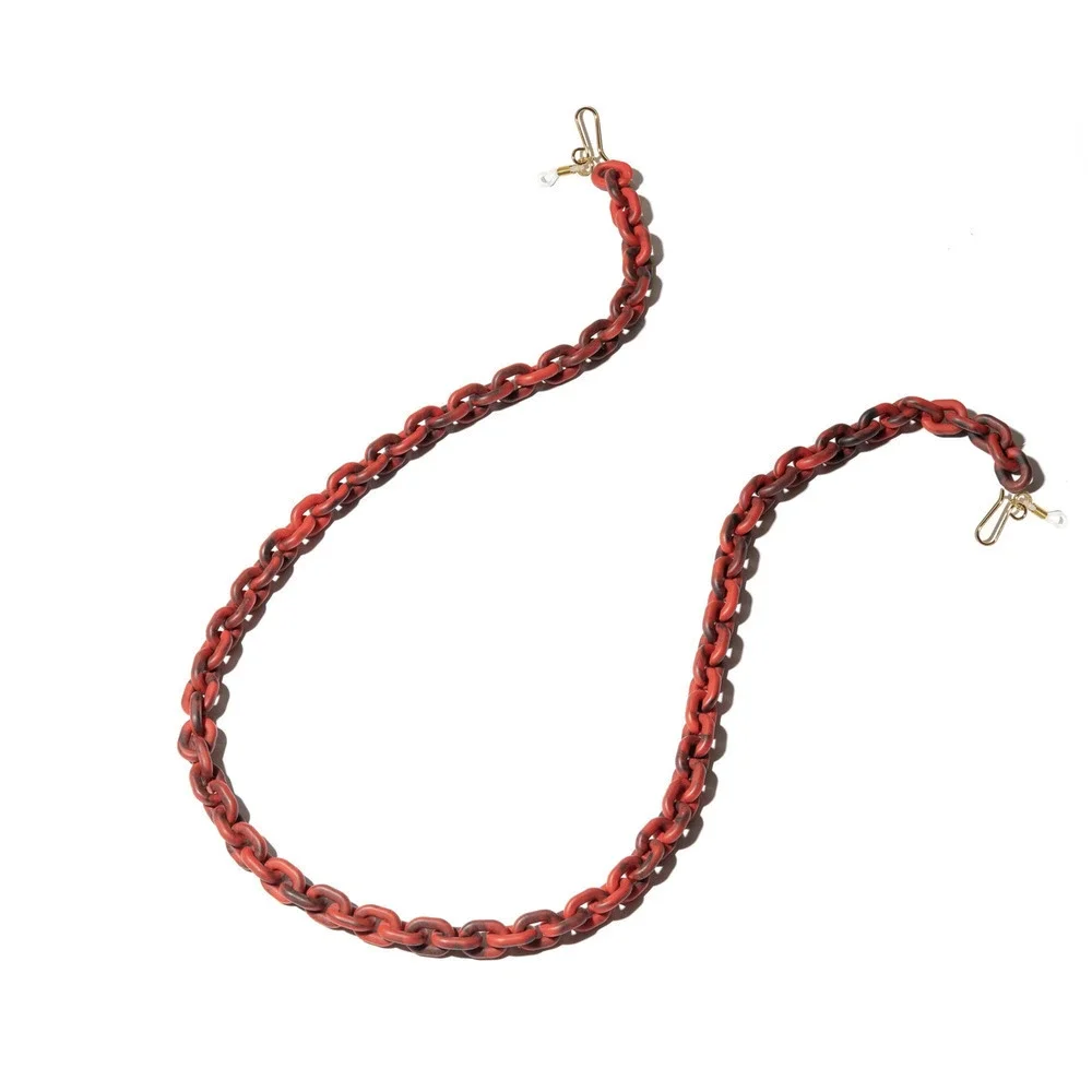 RARE Lele Sadoughi Resin Chain Link 14K Gold Sunglasses Mask Chain Red Black